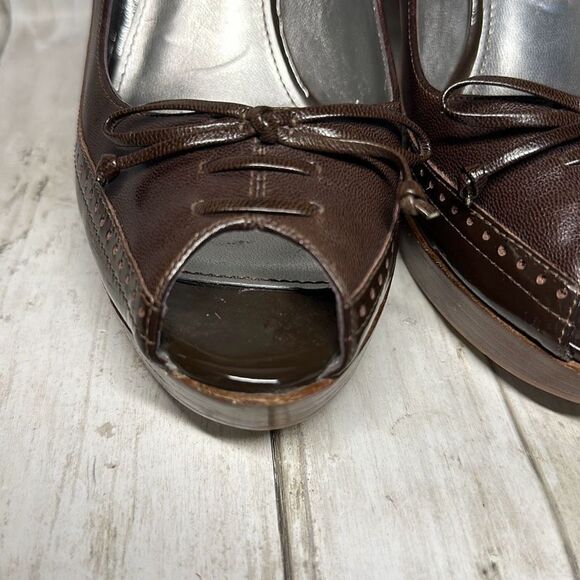 Marc Fisher Mfvica Patent Leather Stiletto Platform Heels Open Toe Women size 8 - Picture 3 of 12